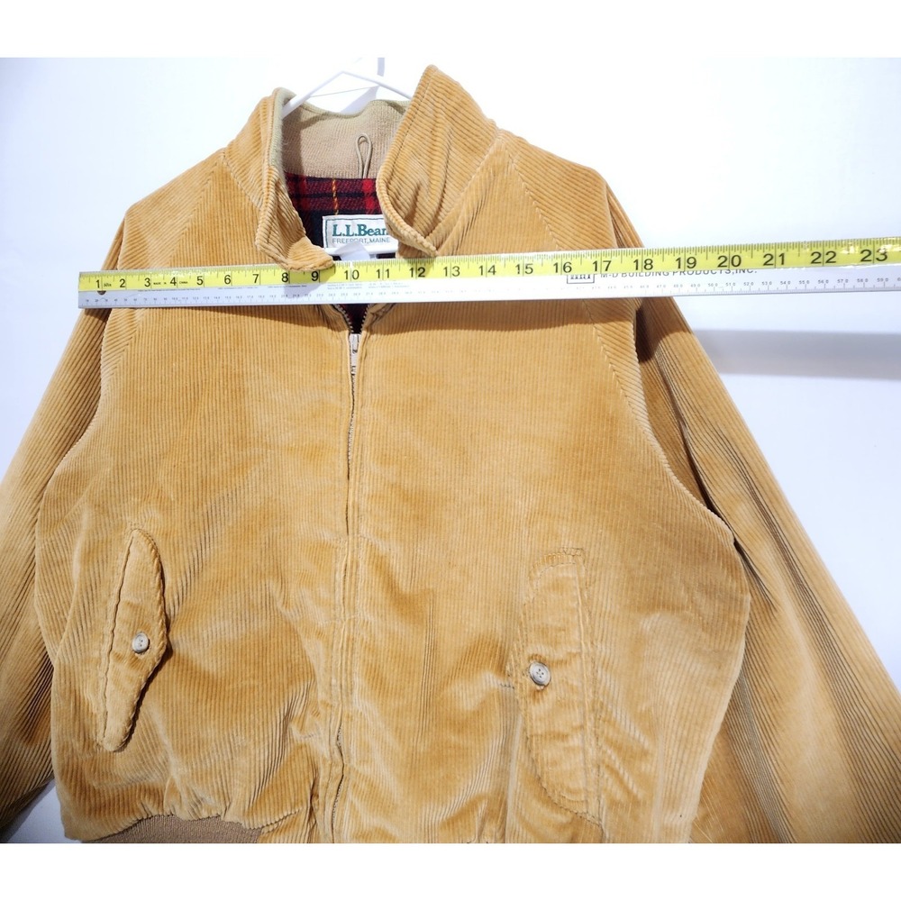 L.L.Bean Vintage Corduroy Jacket Mens Size S Plaid Lined Full Zip Tan Bomber - Picture 3 of 8